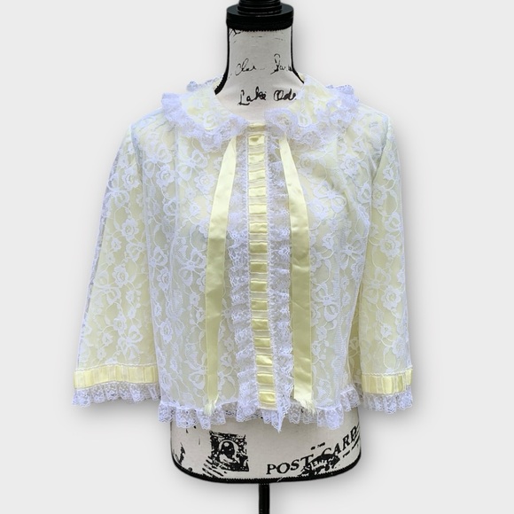 Vintage Odette Barsa Bed Jacket Yellow and White Lace - Picture 2 of 11